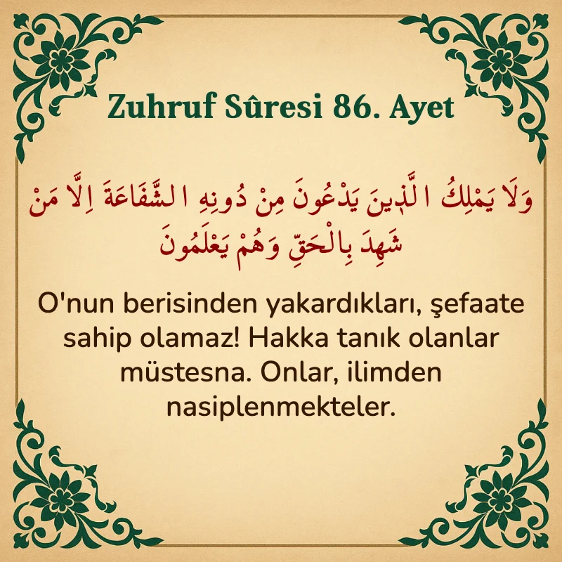 Zuhruf Suresi 86. Ayet Arapça ve Türkçe meali