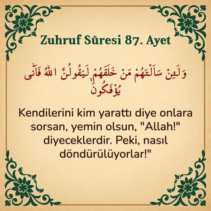 Zuhruf Suresi 87. Ayet Arapça ve Türkçe meali