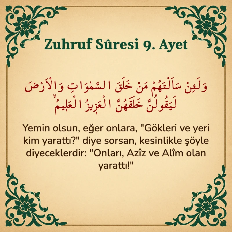 Zuhruf Suresi 9. Ayet Arapça ve Türkçe meali