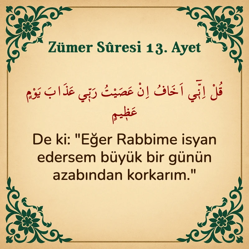 Zümer Suresi 13. Ayet Arapça ve Türkçe meali