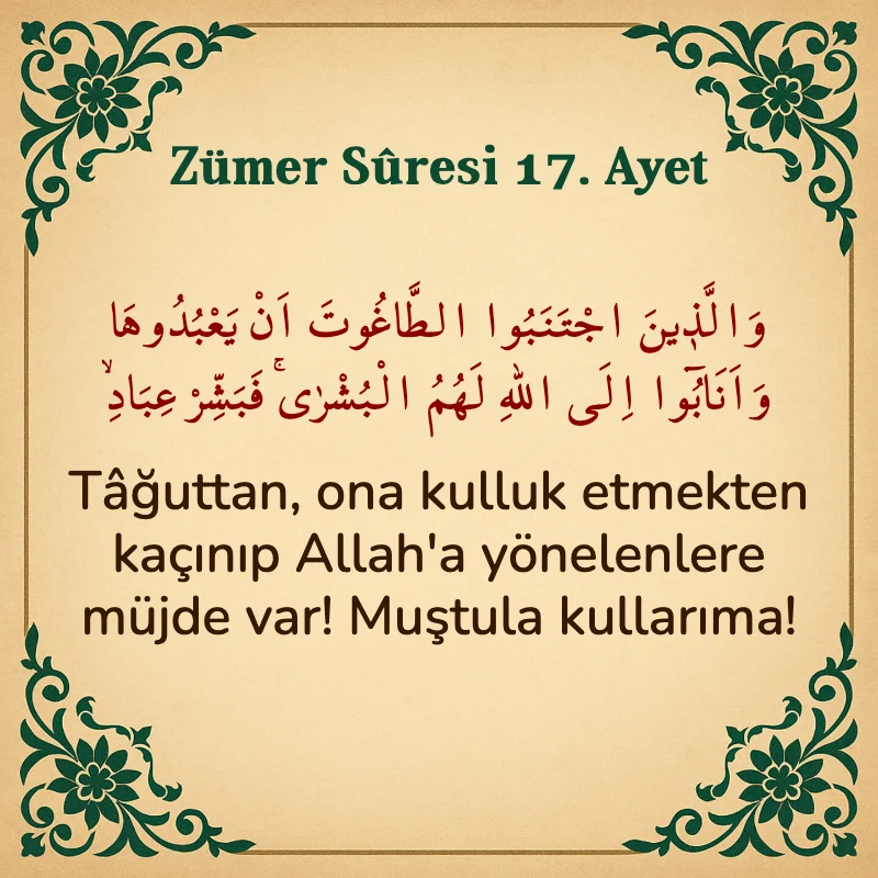 Zümer Suresi 17. Ayet Arapça ve Türkçe meali
