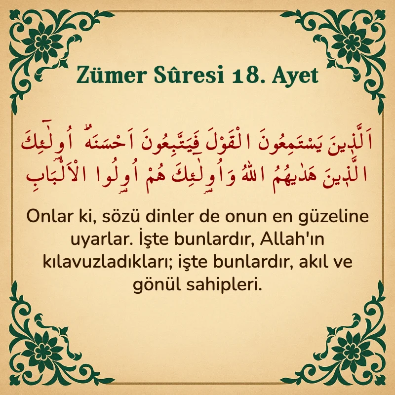 Zümer Suresi 18. Ayet Arapça ve Türkçe meali