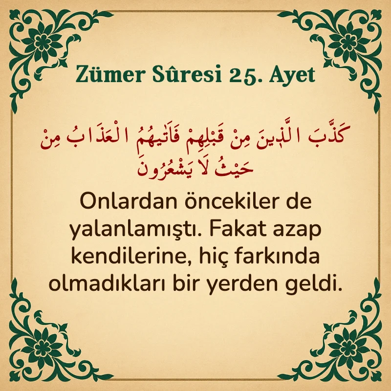 Zümer Suresi 25. Ayet Arapça ve Türkçe meali