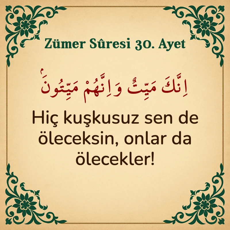 Zümer Suresi 30. Ayet Arapça ve Türkçe meali
