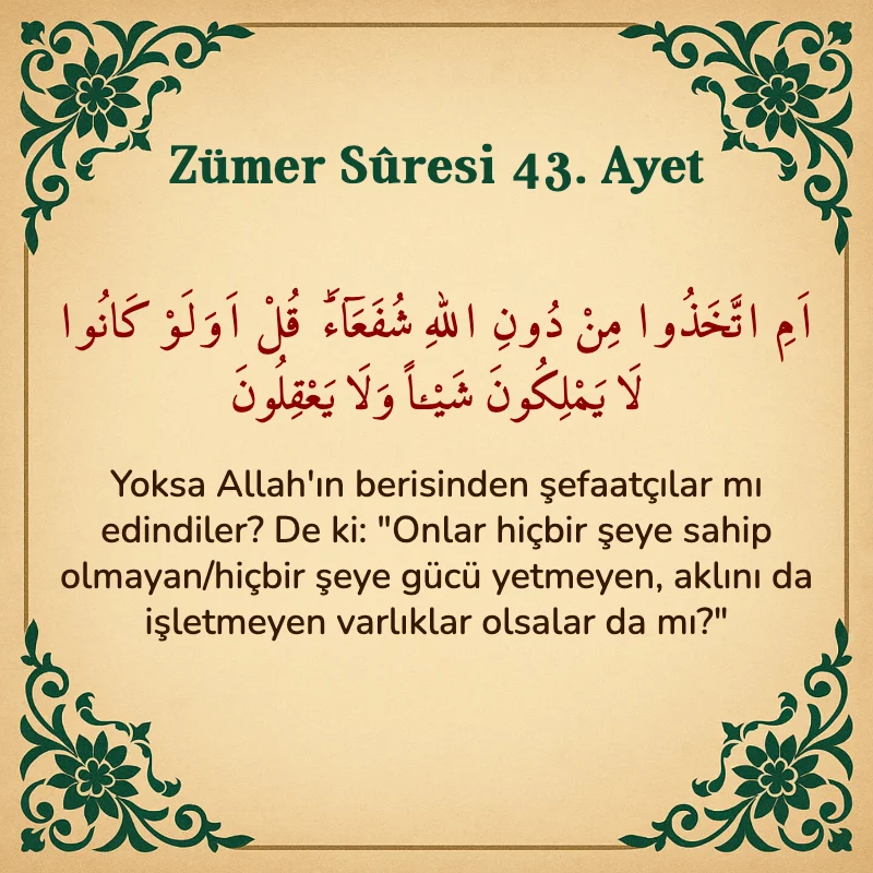 Zümer Suresi 43. Ayet Arapça ve Türkçe meali