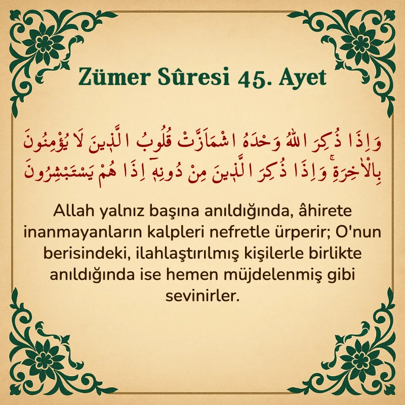 Zümer Suresi 45. Ayet Arapça ve Türkçe meali