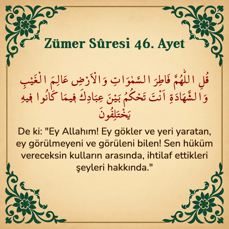 Zümer Suresi 46. Ayet Arapça ve Türkçe meali