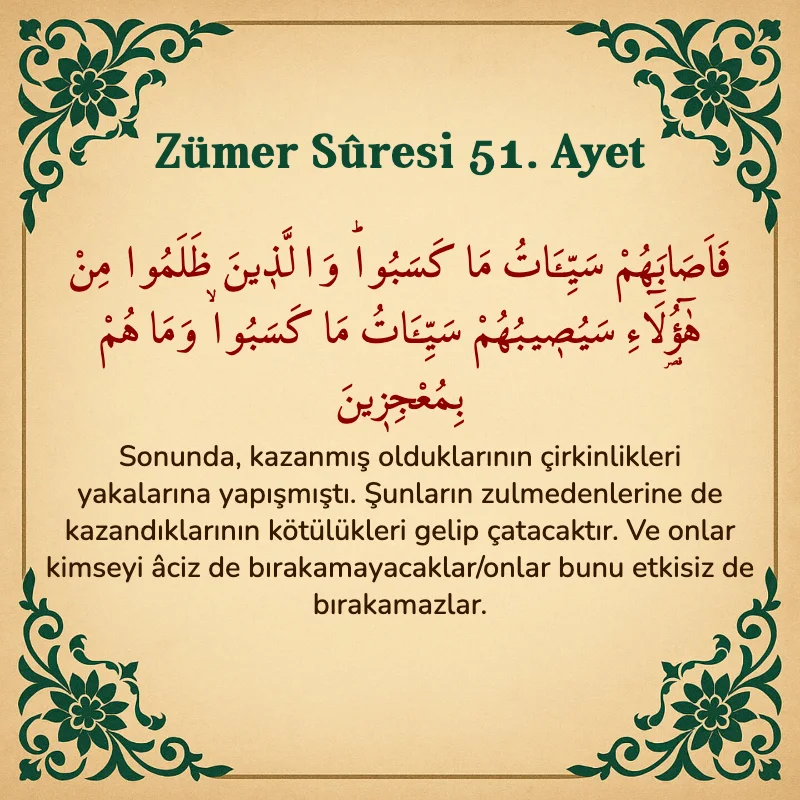 Zümer Suresi 51. Ayet Arapça ve Türkçe meali
