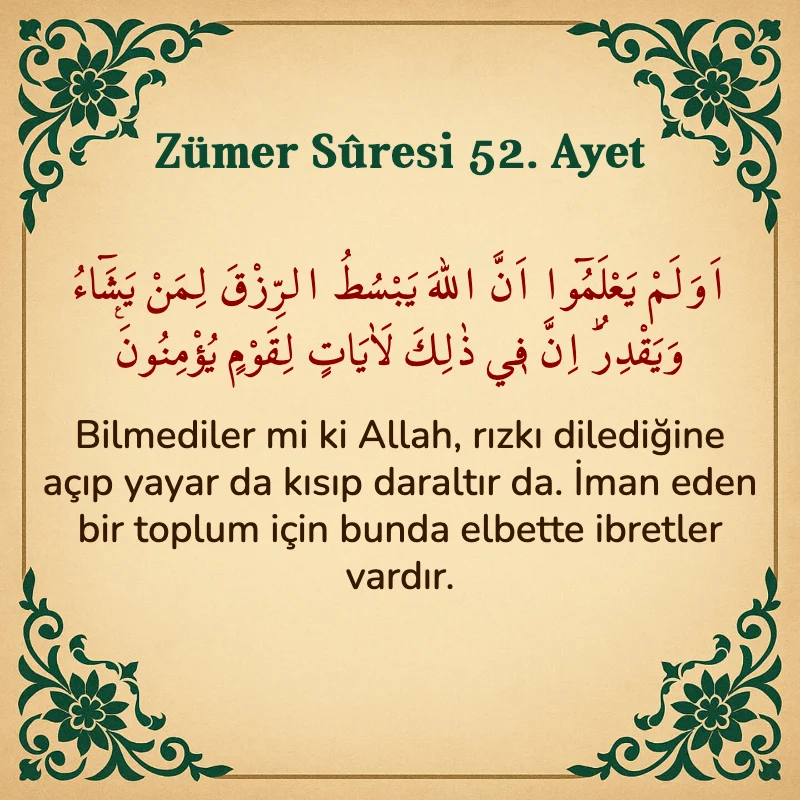 Zümer Suresi 52. Ayet Arapça ve Türkçe meali