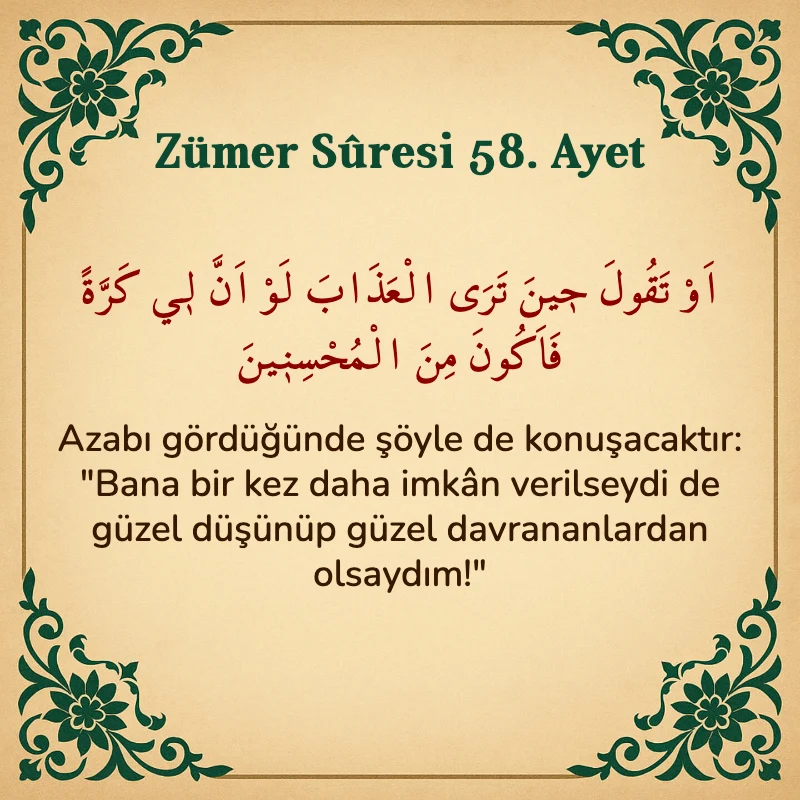 Zümer Suresi 58. Ayet Arapça ve Türkçe meali