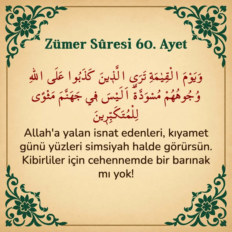 Zümer Suresi 60. Ayet Arapça ve Türkçe meali