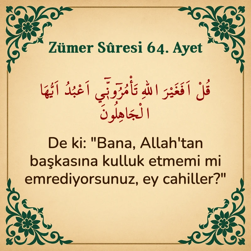 Zümer Suresi 64. Ayet Arapça ve Türkçe meali