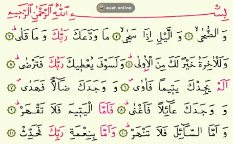 Duha Suresi İlk 8 Ayetinin Arapçası