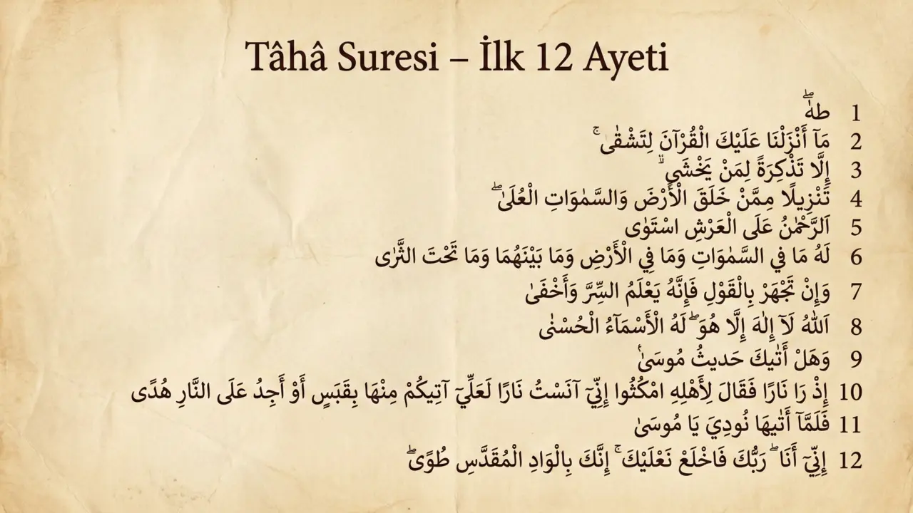 Taha Suresi İlk 12 Ayetin Arapçası