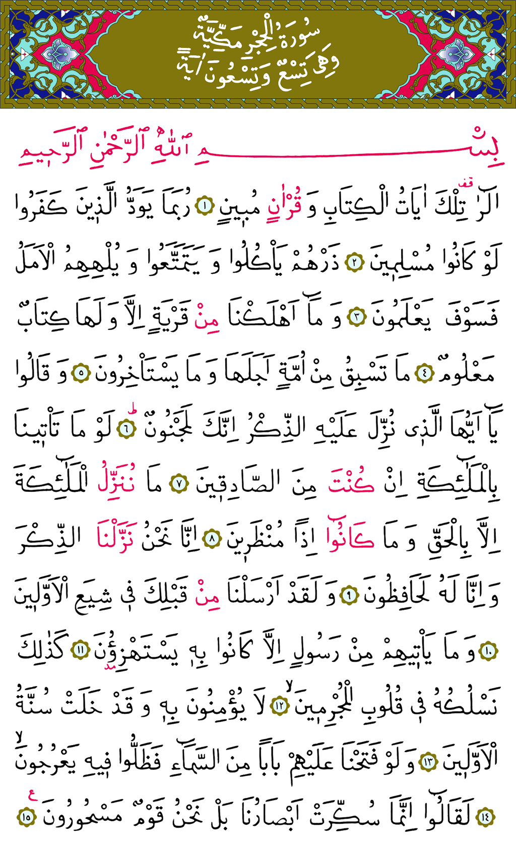 Hicr Sûresi - 261. Sayfa Arapçası