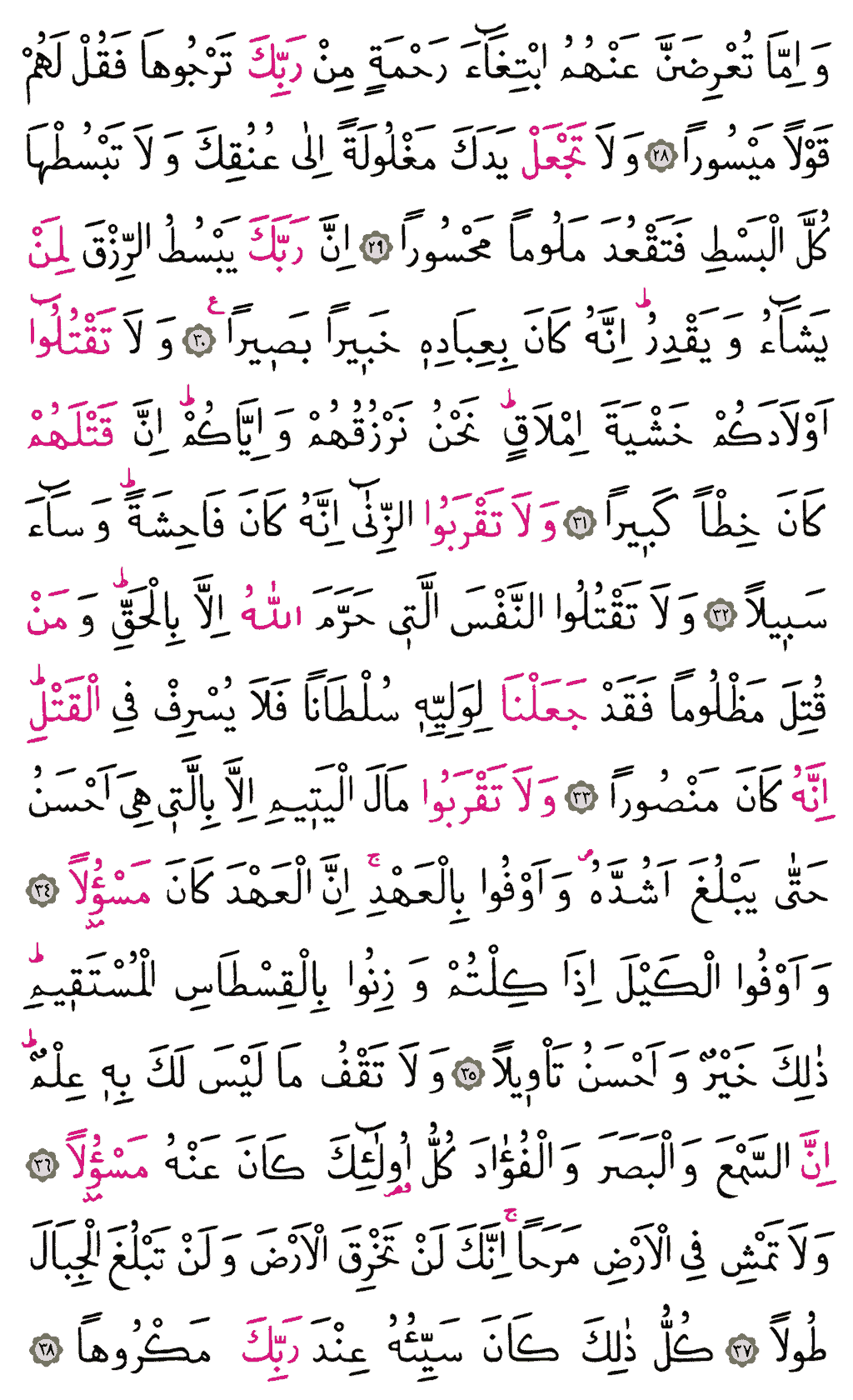 İsrâ Sûresi - 284. Sayfa Arapçası