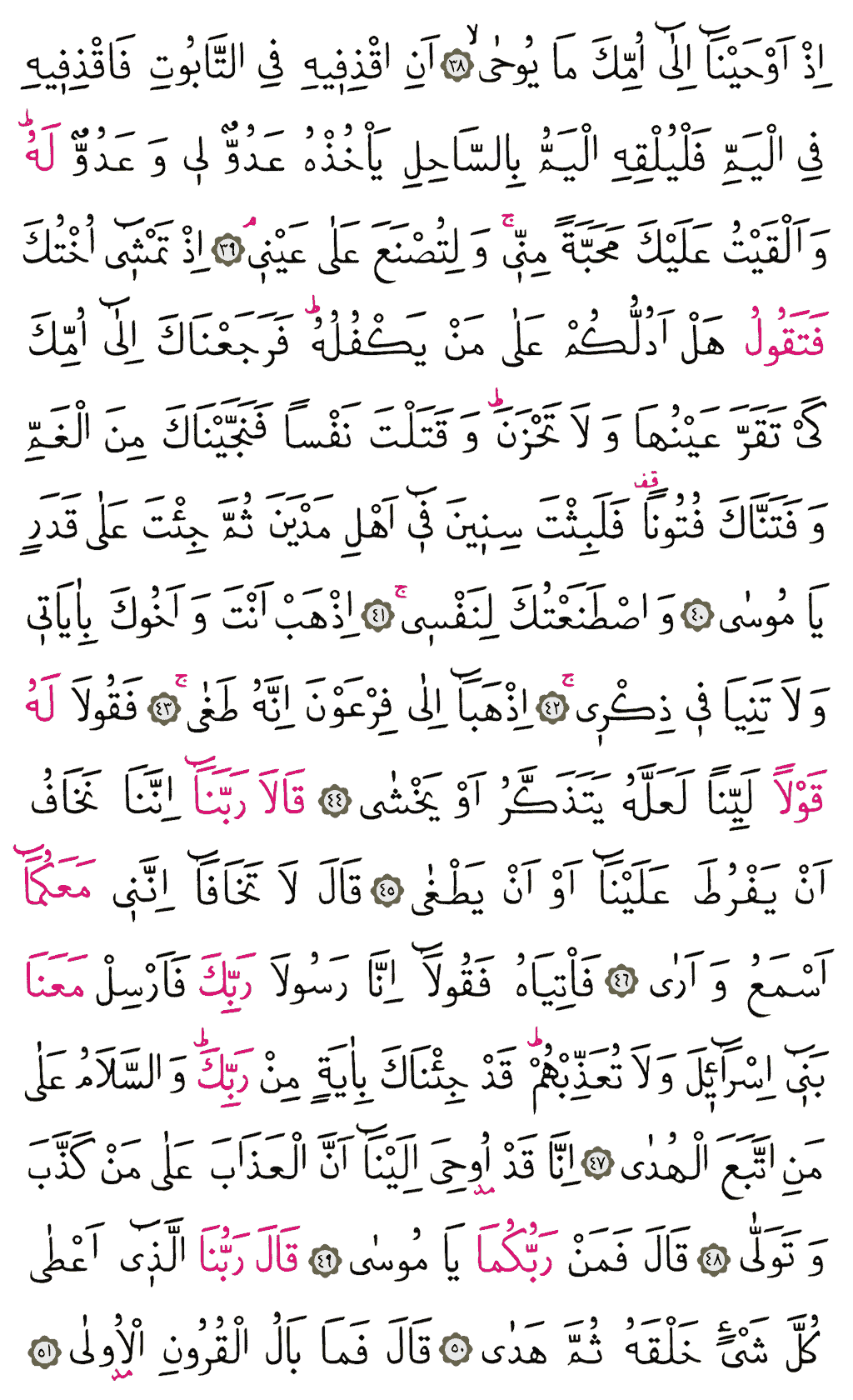 Tâhâ Sûresi - 313. Sayfa Arapçası