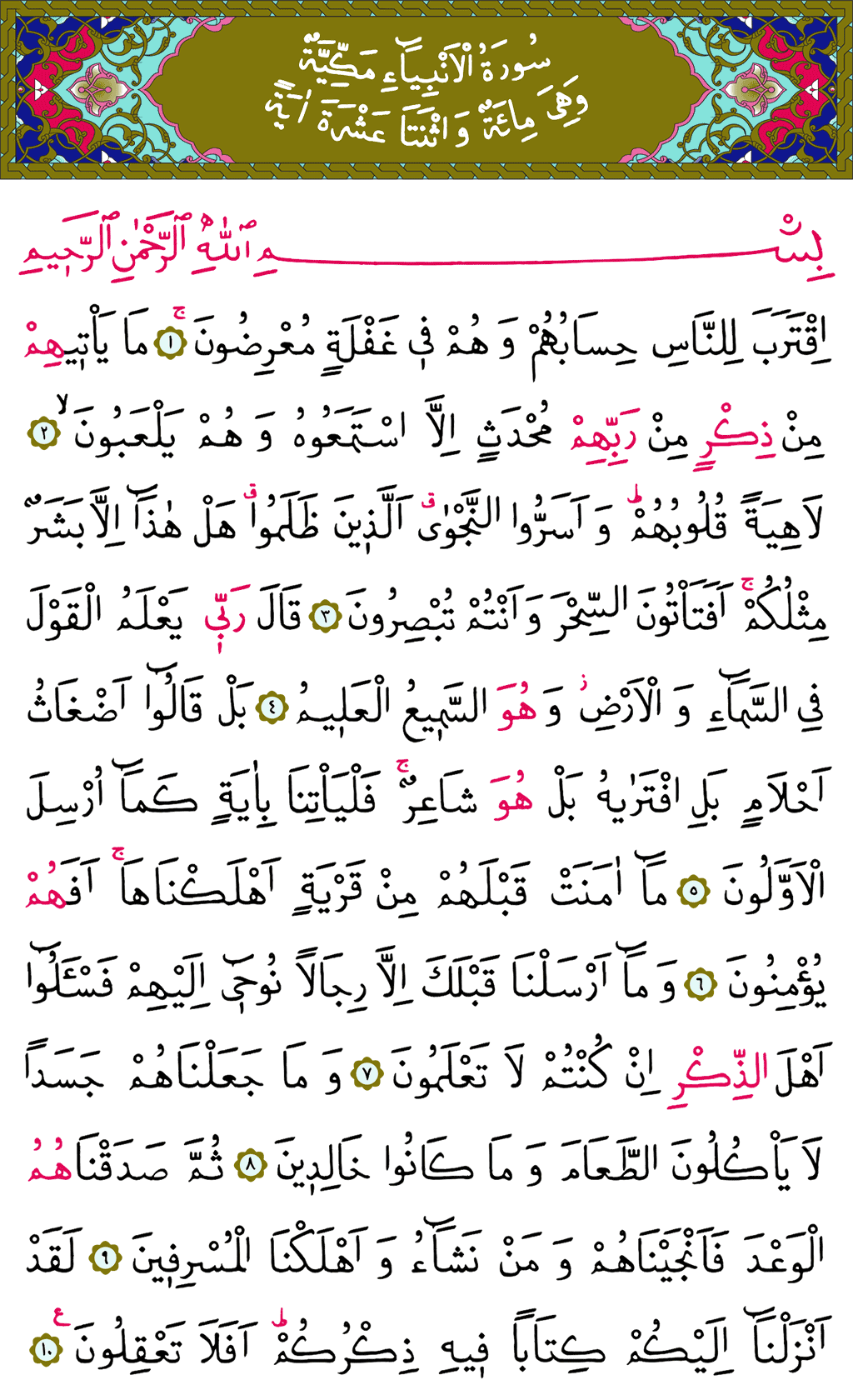 Enbiyâ Sûresi - 321. Sayfa Arapçası