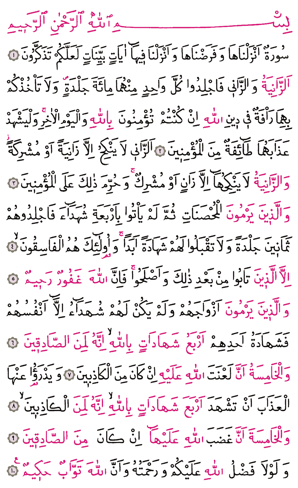 Nûr Sûresi - 349. Sayfa Arapçası