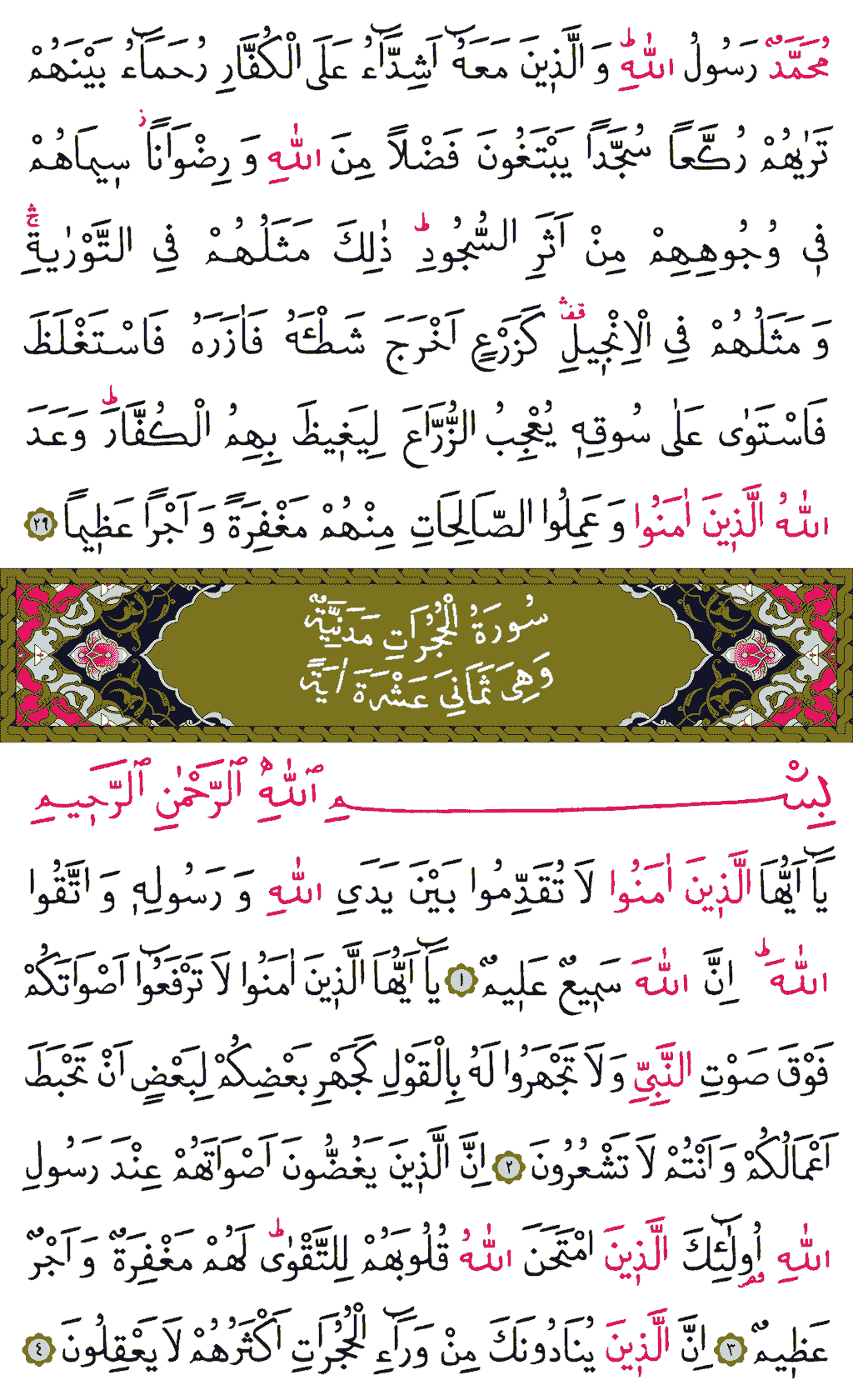 Fetih ve Hucurât Sûresi - 514. Sayfa Arapçası