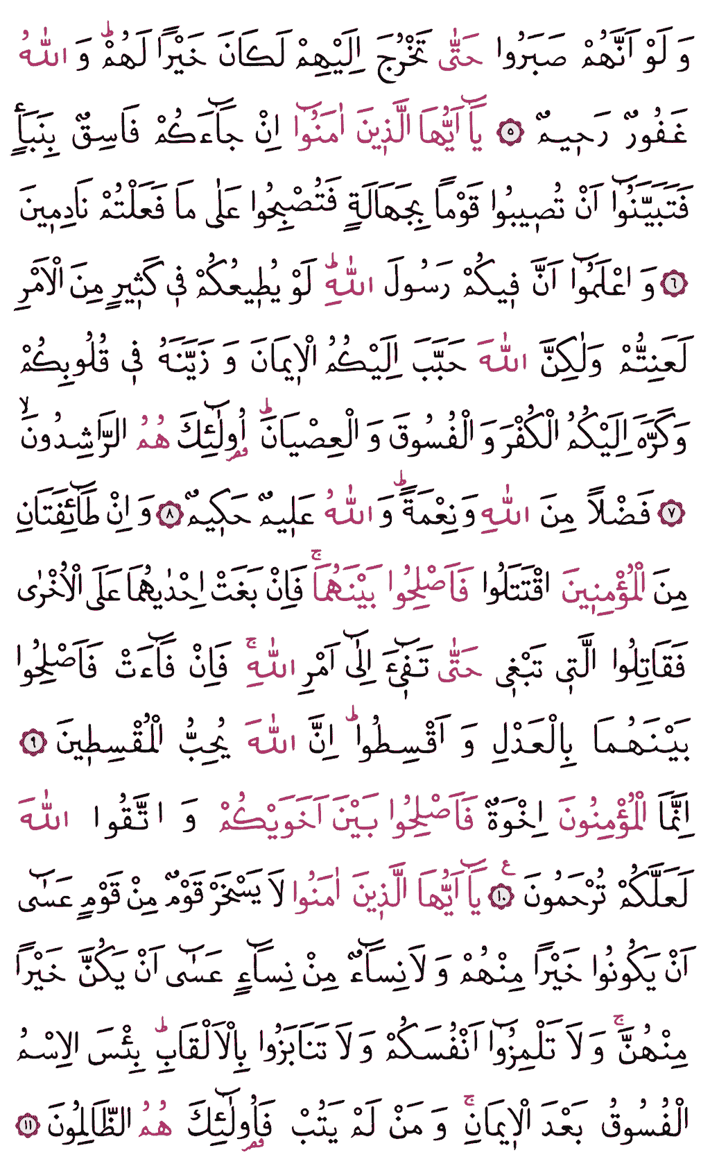Hucurât Sûresi - 515. Sayfa Arapçası