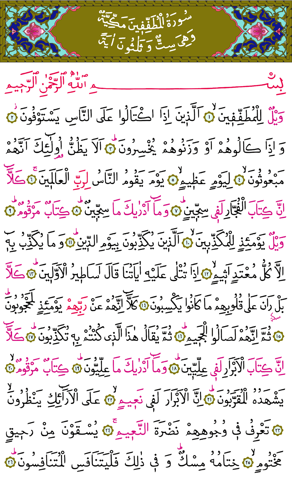 Mutaffifîn Sûresi - 587. Sayfa Arapçası