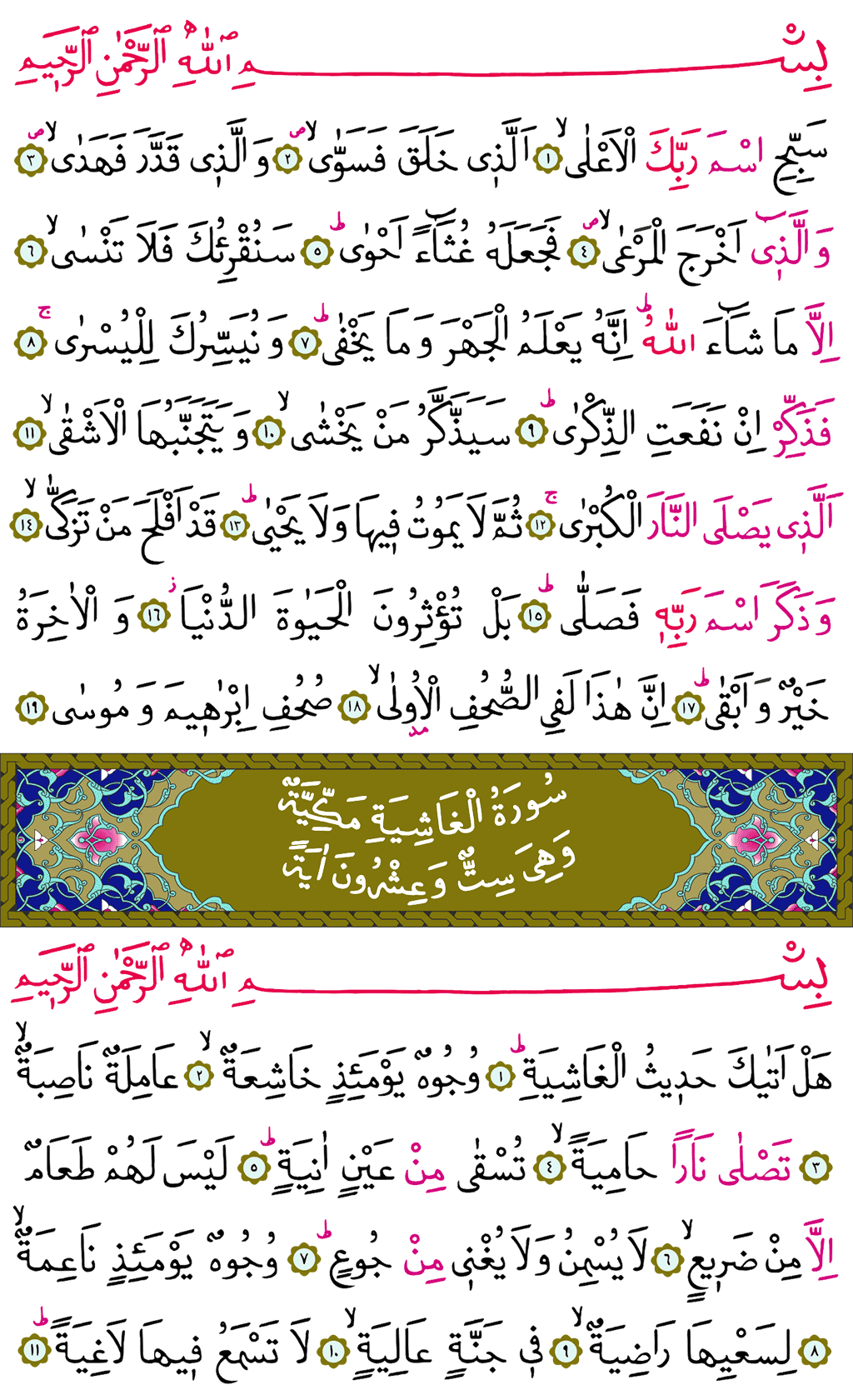 A'lâ ve Gâşiye Sûresi - 591. Sayfa Arapçası