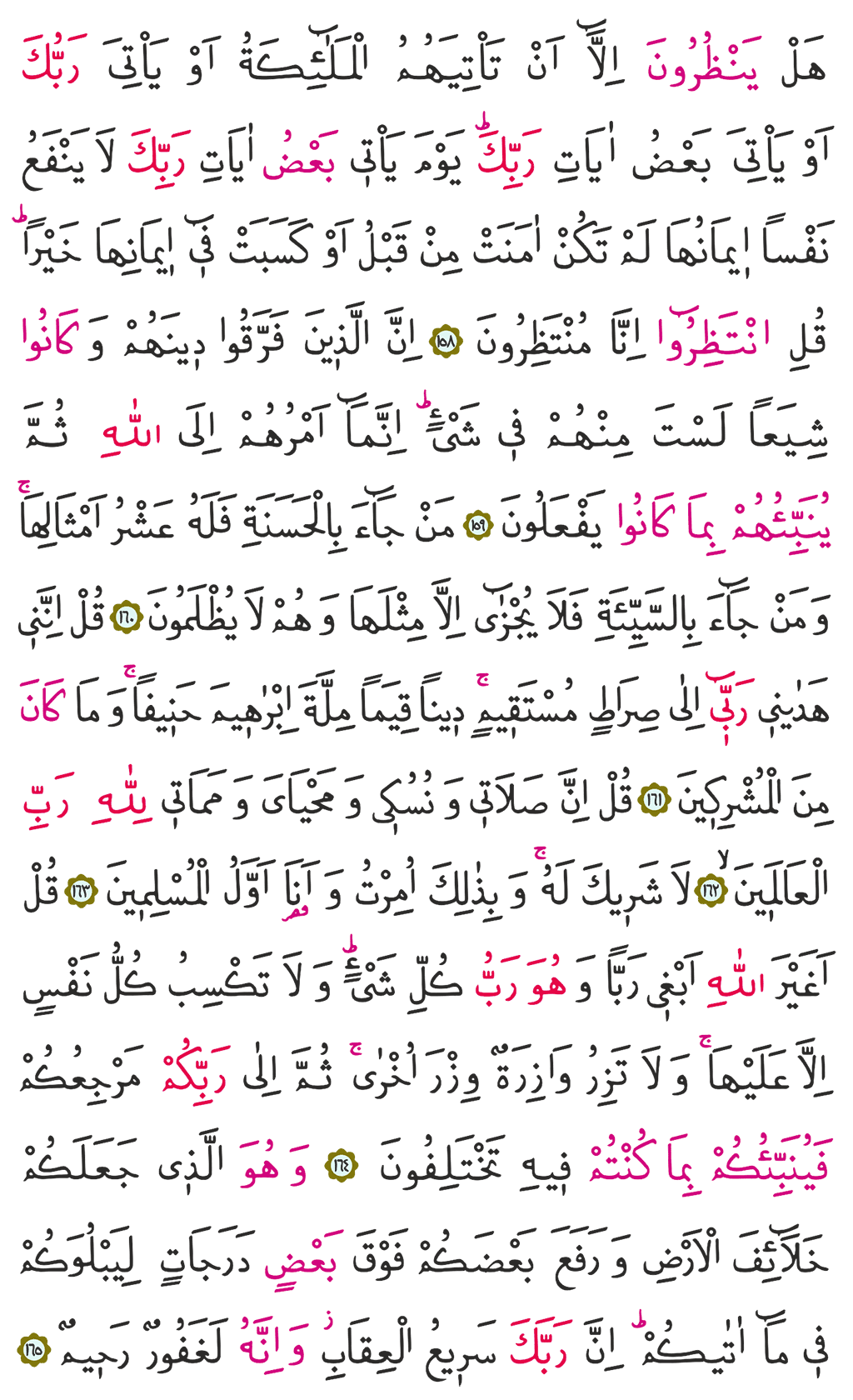 En'âm Sûresi - 149. Sayfa Arapçası