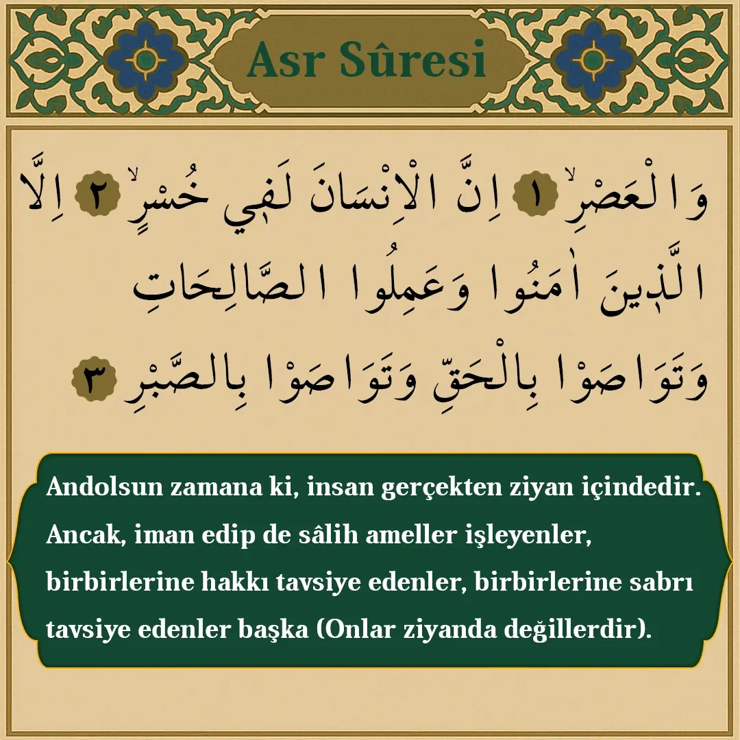 Asr Suresi Arapçası ve Meali