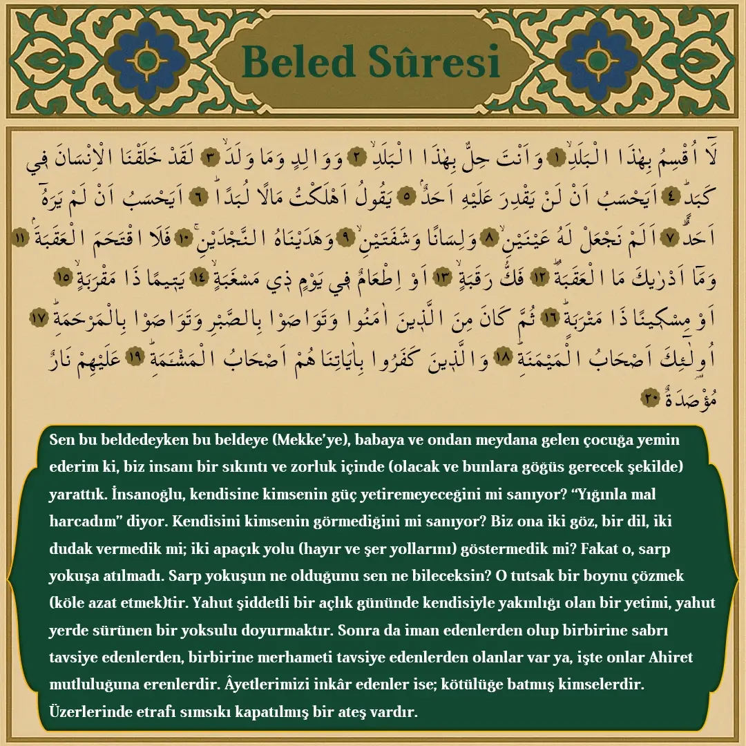 Beled Suresi Arapçası ve Meali