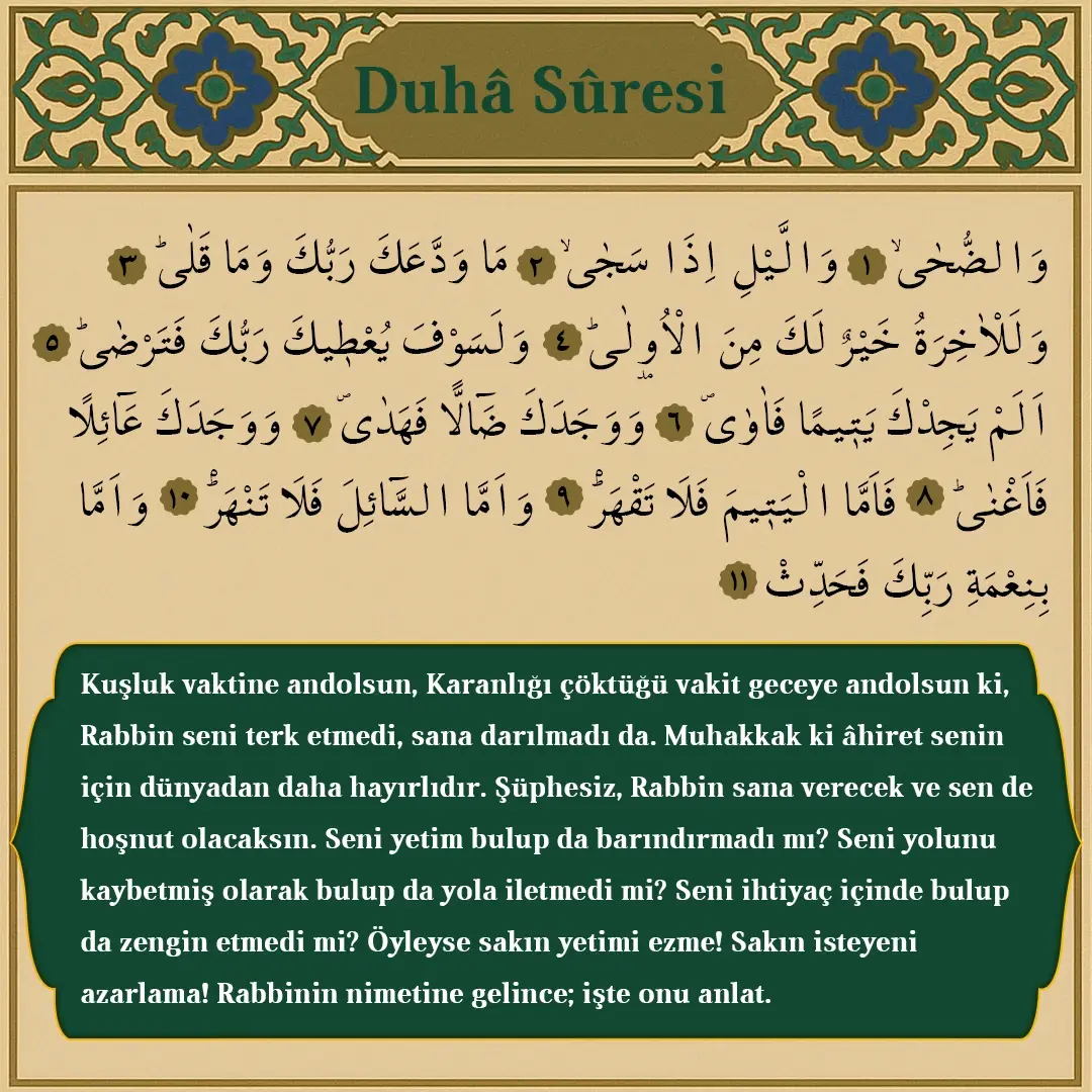 Duha Suresi Arapçası ve Meali