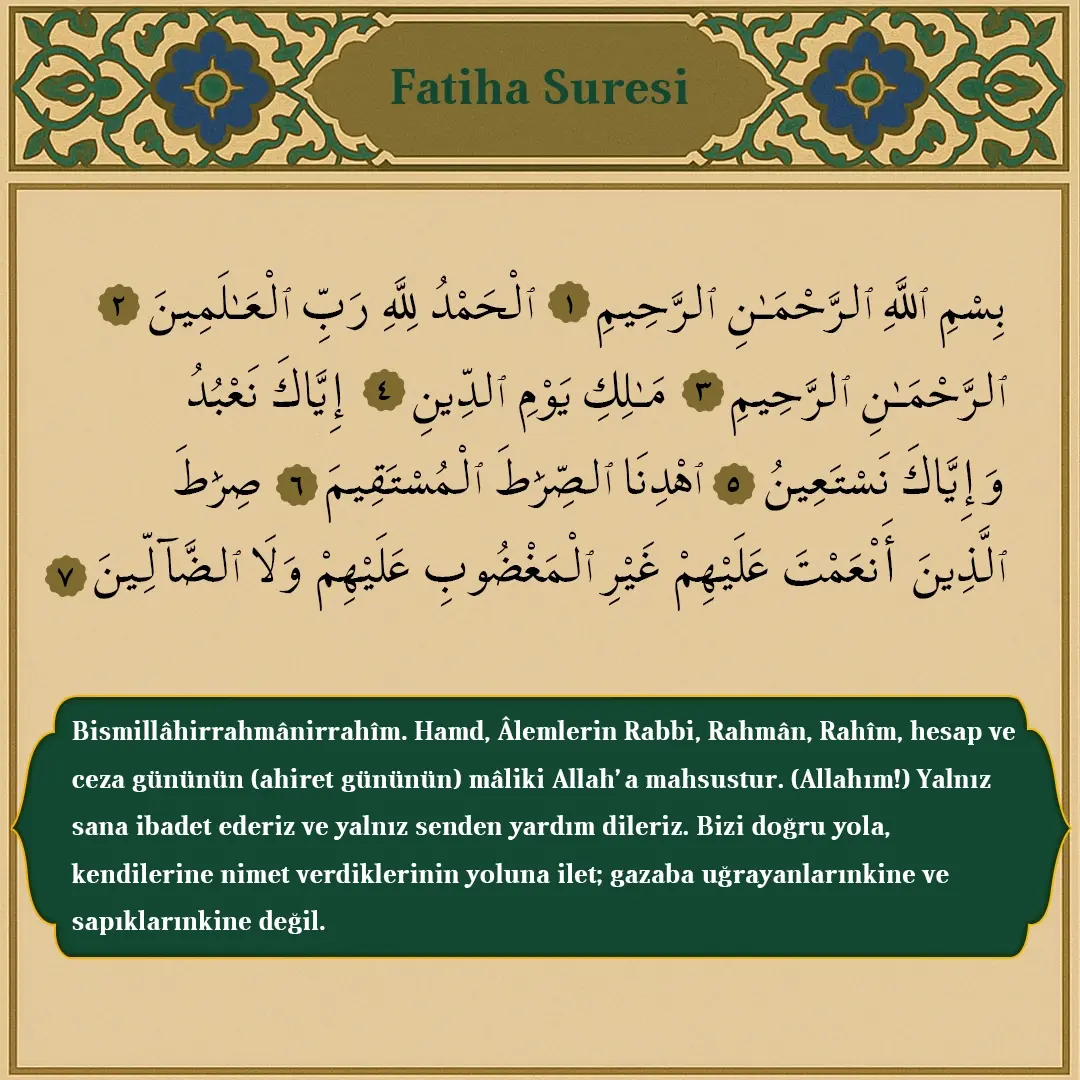 Fatiha Suresi Arapçası ve Meali