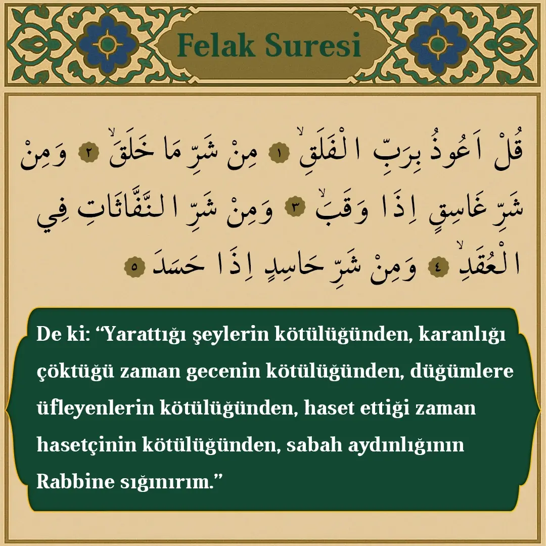 Felak Suresi Arapçası ve Meali