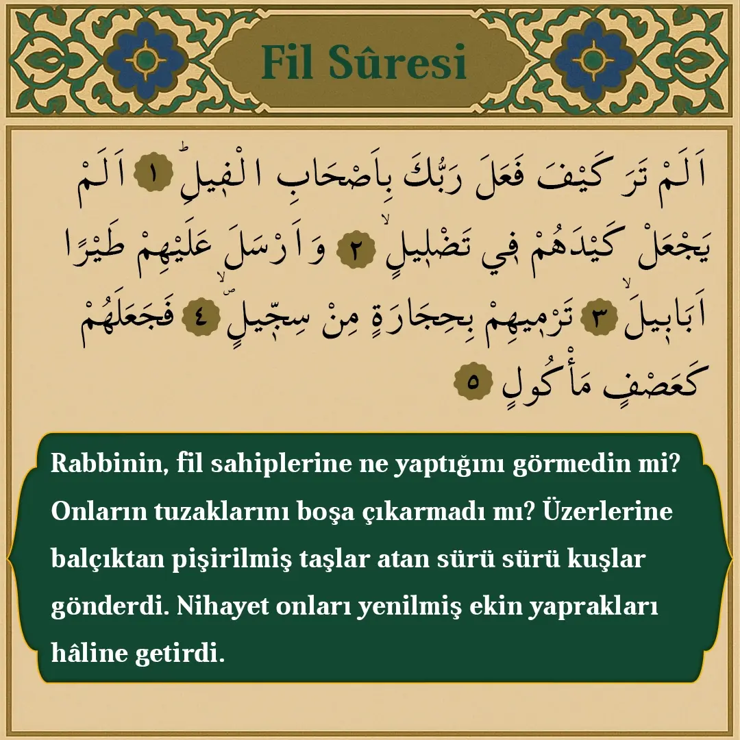 Fil Suresi Arapçası ve Meali