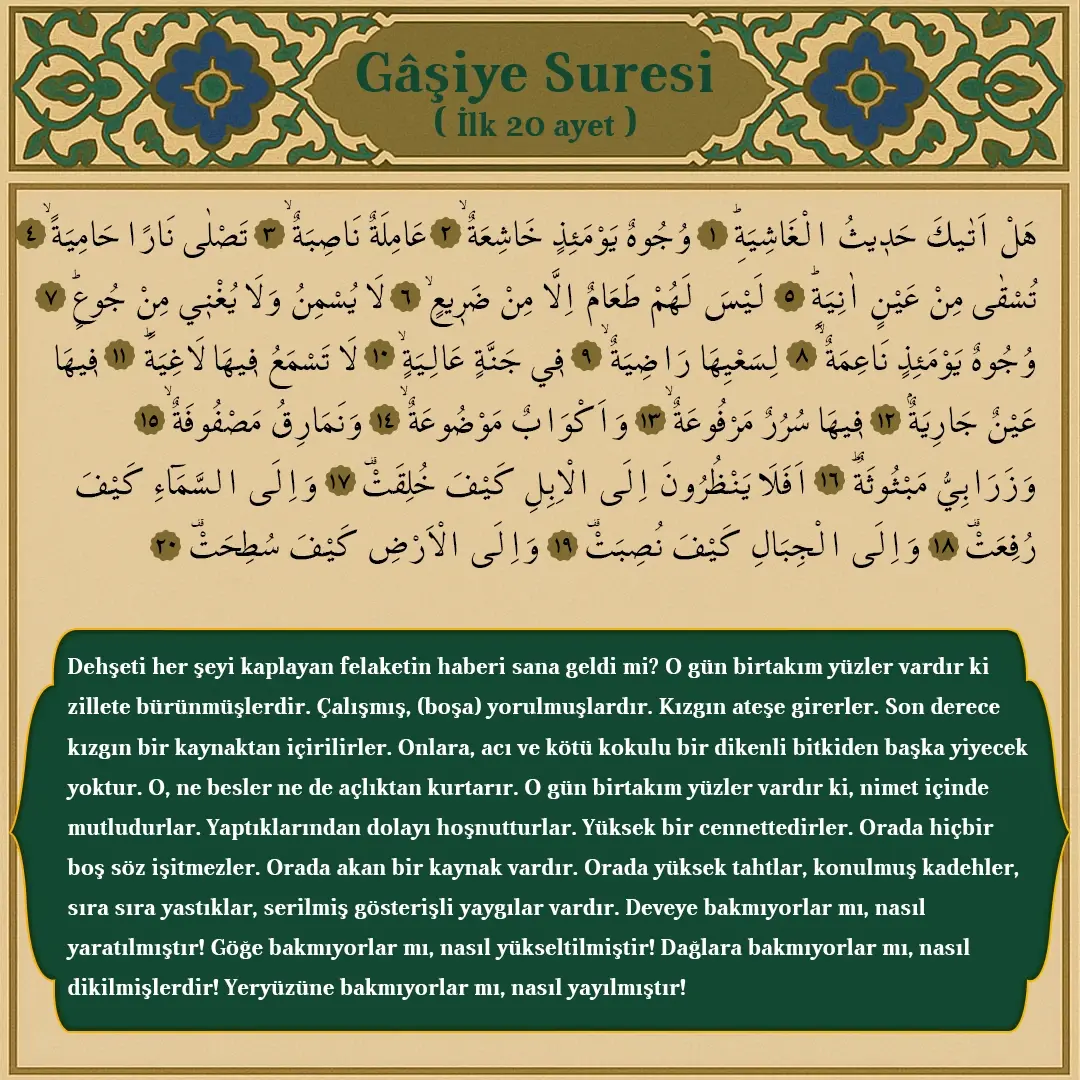 Gaşiye Suresi 1-20.Ayet Arapçası ve Meali