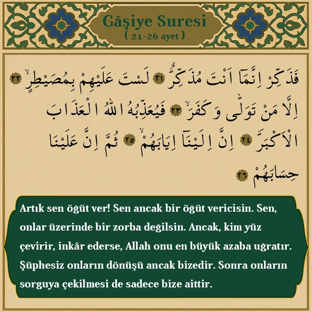 Gaşiye Suresi 21-26. Ayet Arapçası ve Meali