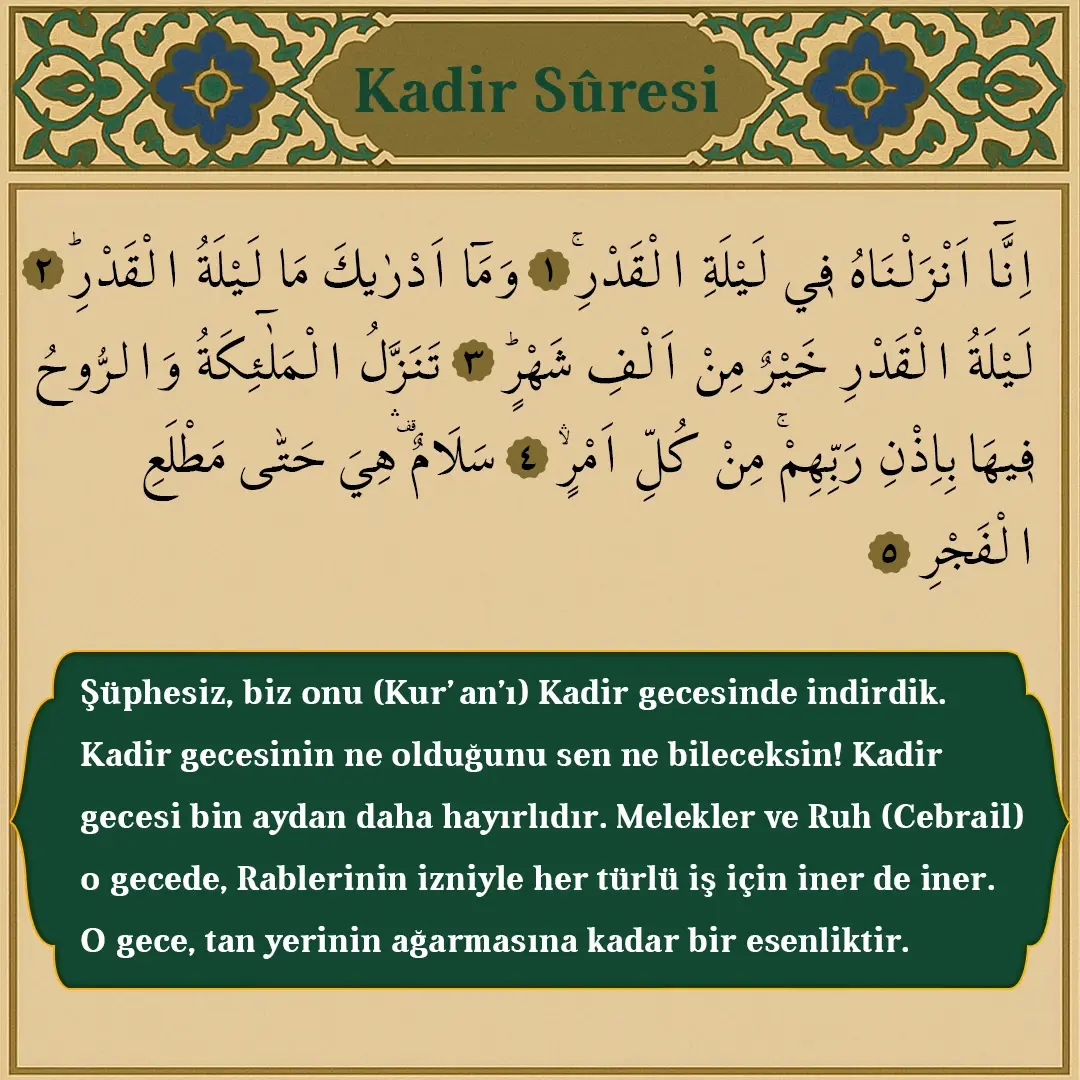 Kadir Suresi Arapçası ve Meali