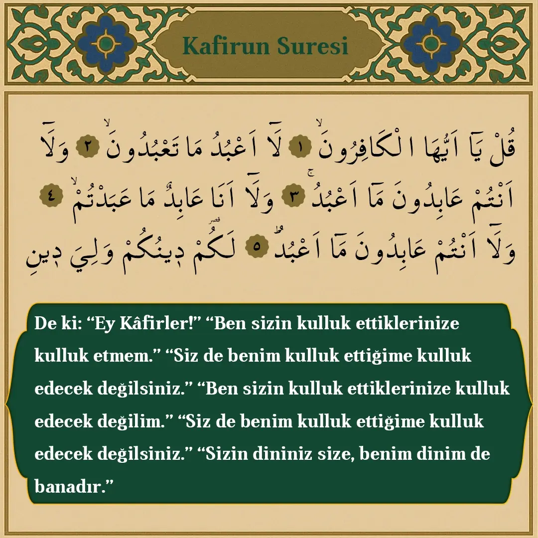 Kafirun Suresi Arapçası ve Meali