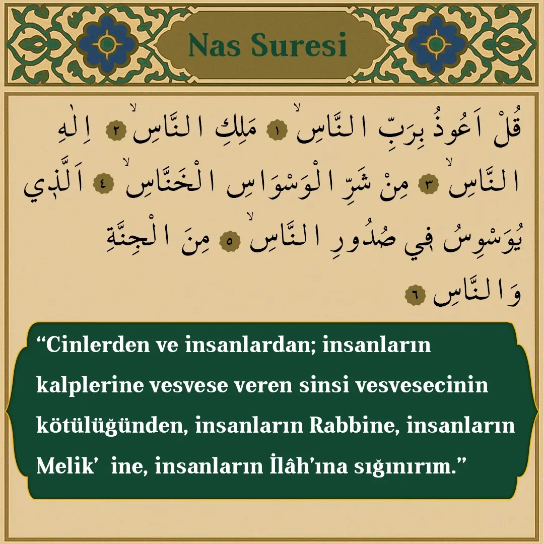 Nas Suresi Arapçası ve Meali