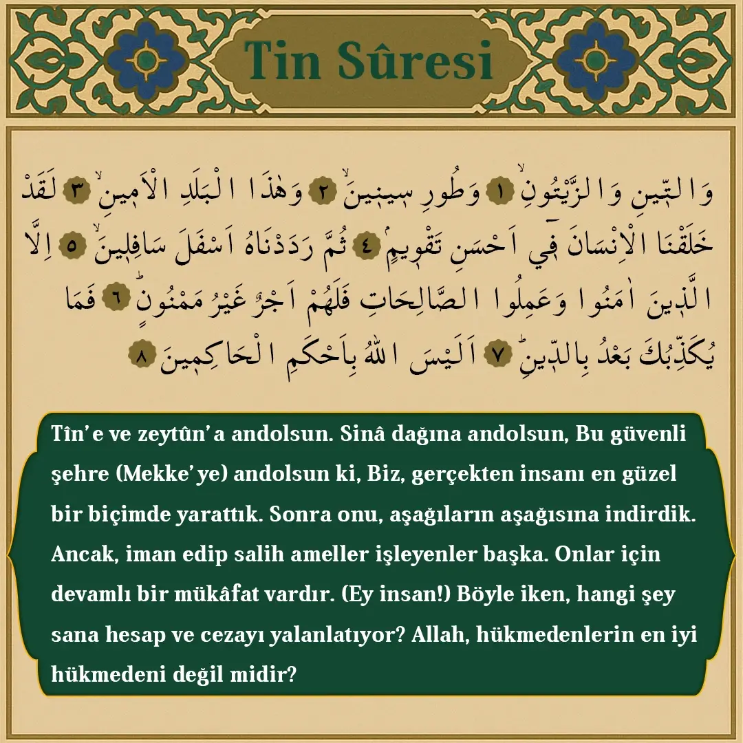 Tin Suresi Arapçası ve Meali