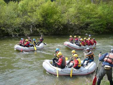 Rafting boats in a river
