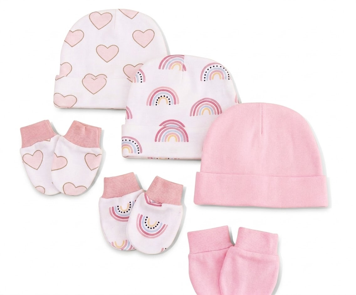 Baby Mittens & Cap Set - Pink