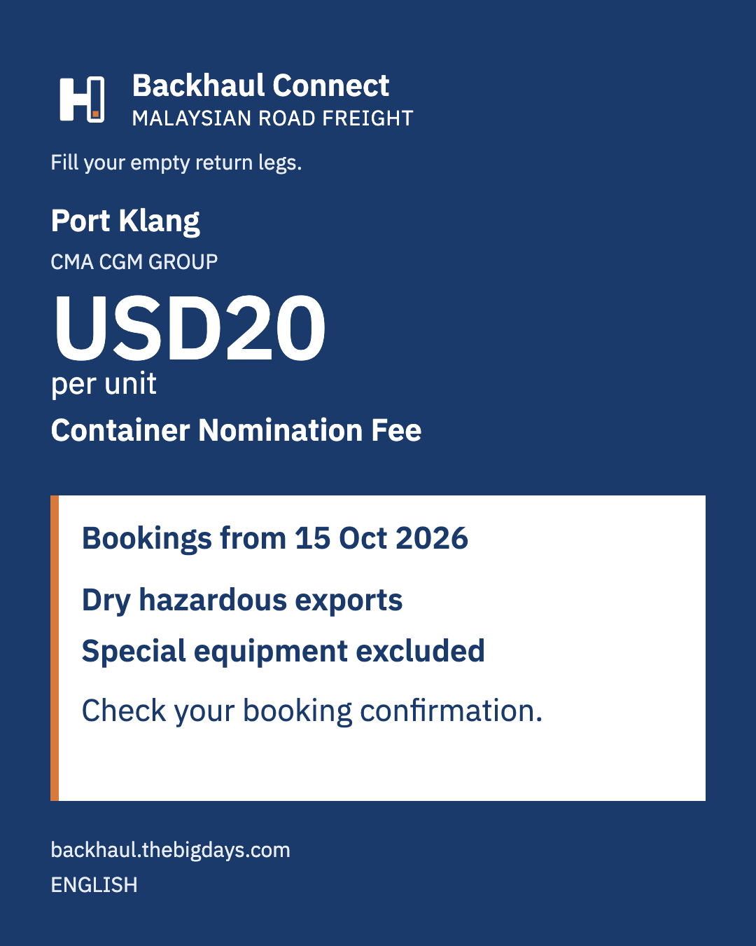 CMA CGM Group: USD20 Container Nomination Fee at Port Klang