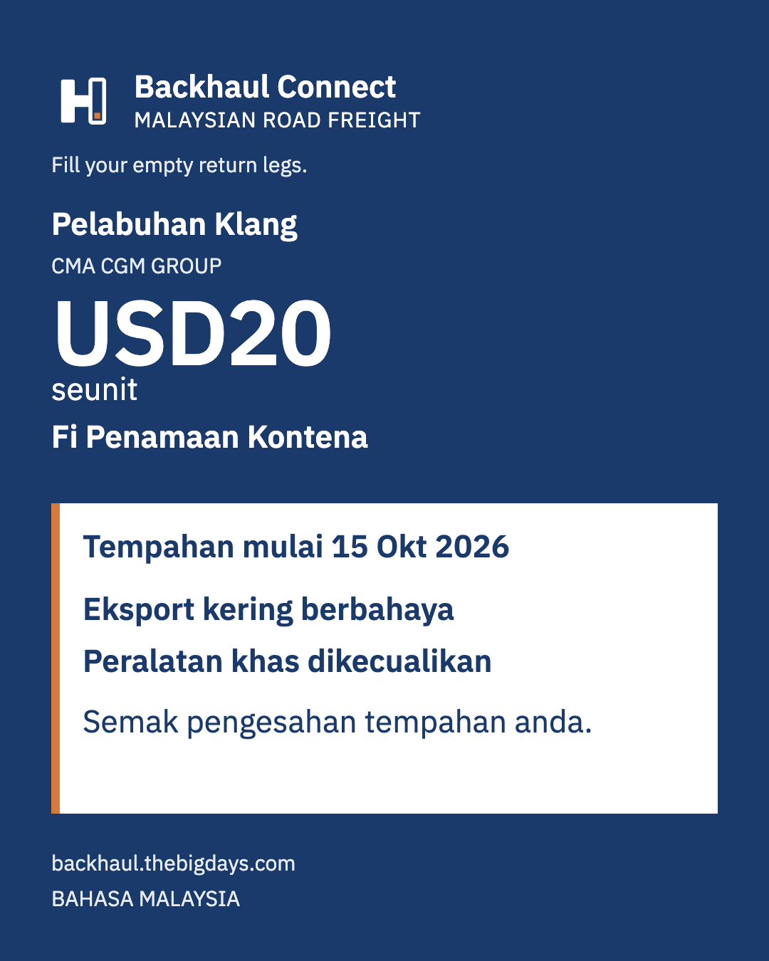 CMA CGM Group: Fi Penamaan Kontena USD20 di Pelabuhan Klang