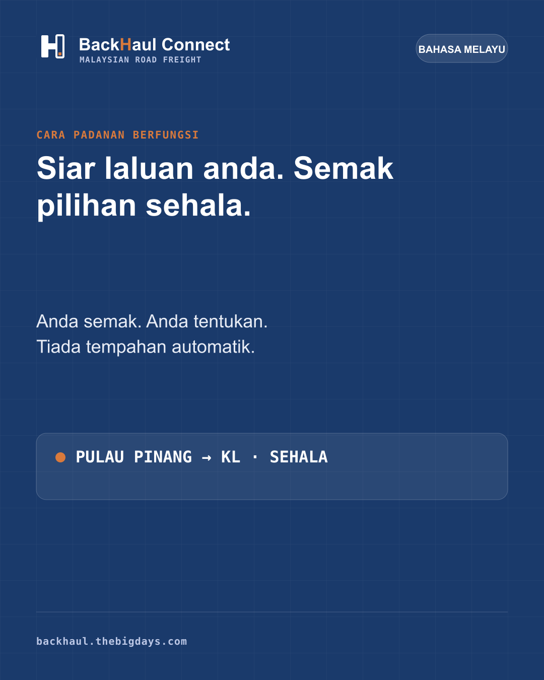 Cara Backhaul Connect Memadankan Lori dan Muatan Sejajar Laluan