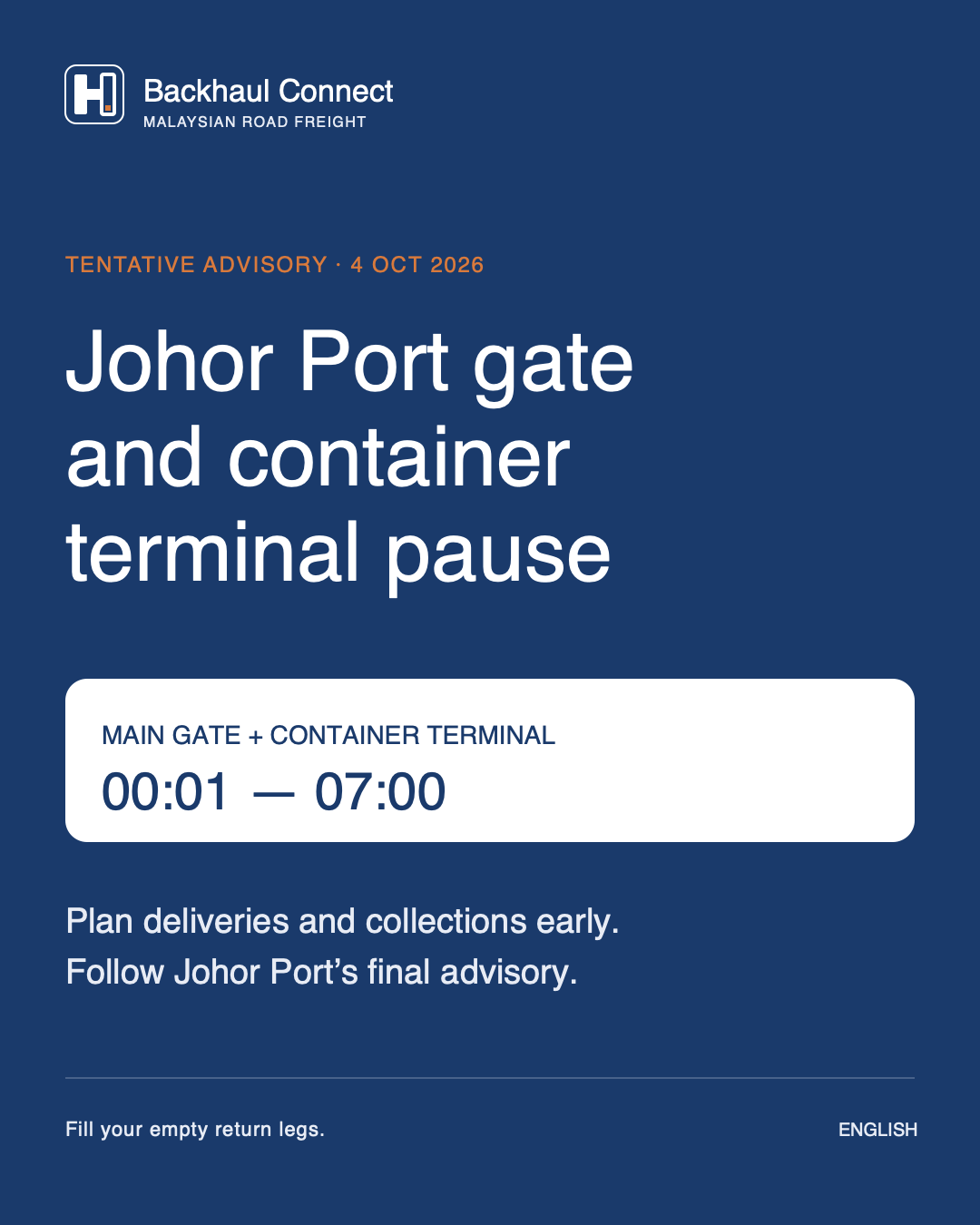 Johor Port plans temporary Main Gate and Container Terminal pause on 4 October
