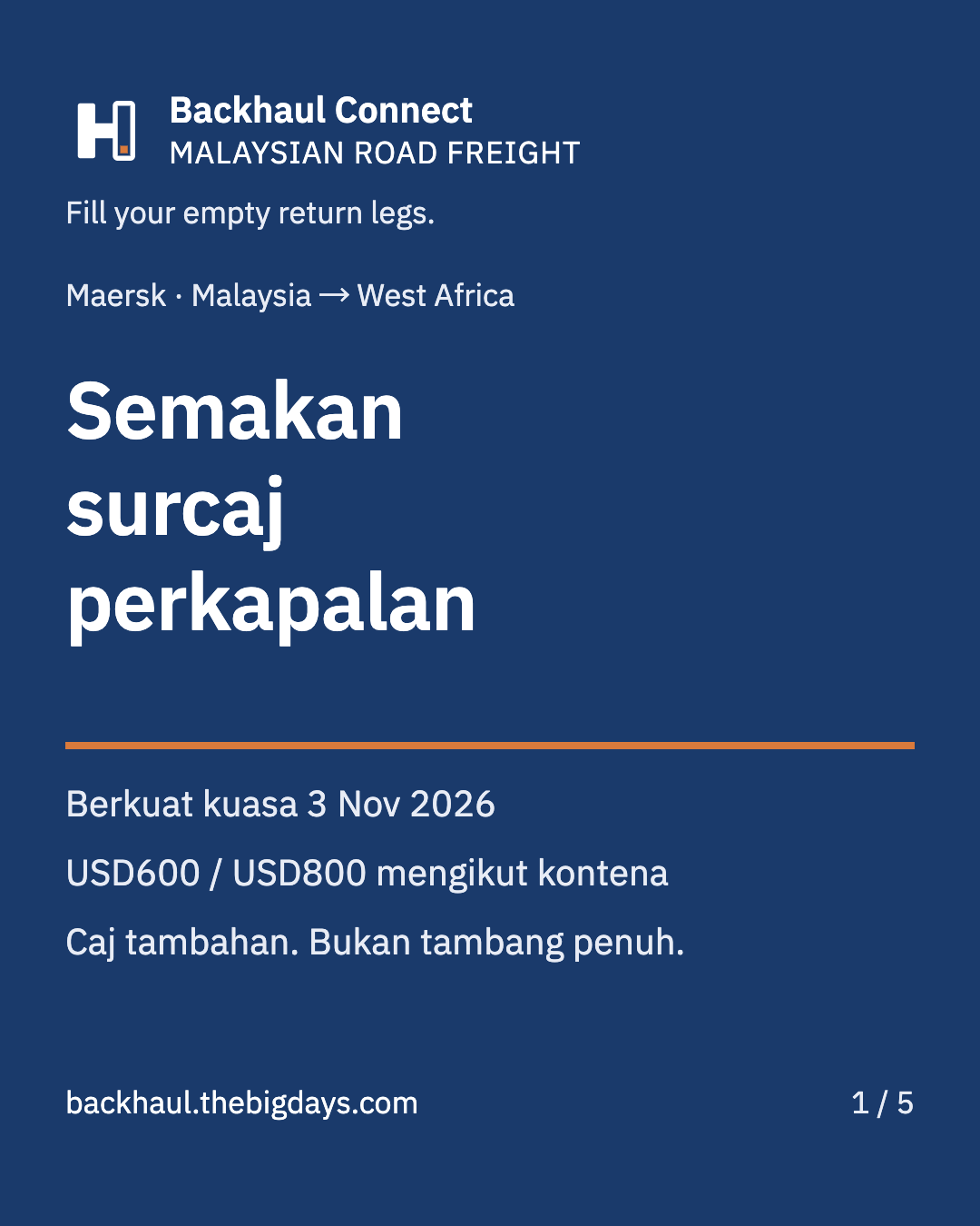 Surcaj Maersk Malaysia–West Africa mulai 3 November