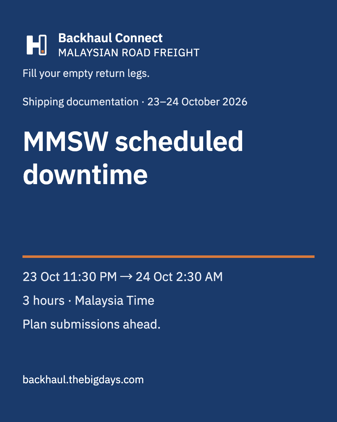 MMSW maintenance: 23–24 October 2026 submission planning