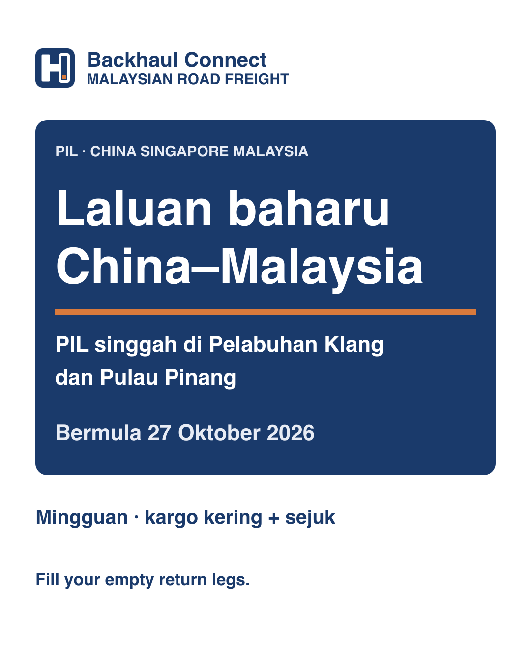 PIL Lancar Perkhidmatan Kontena Mingguan China–Malaysia Baharu