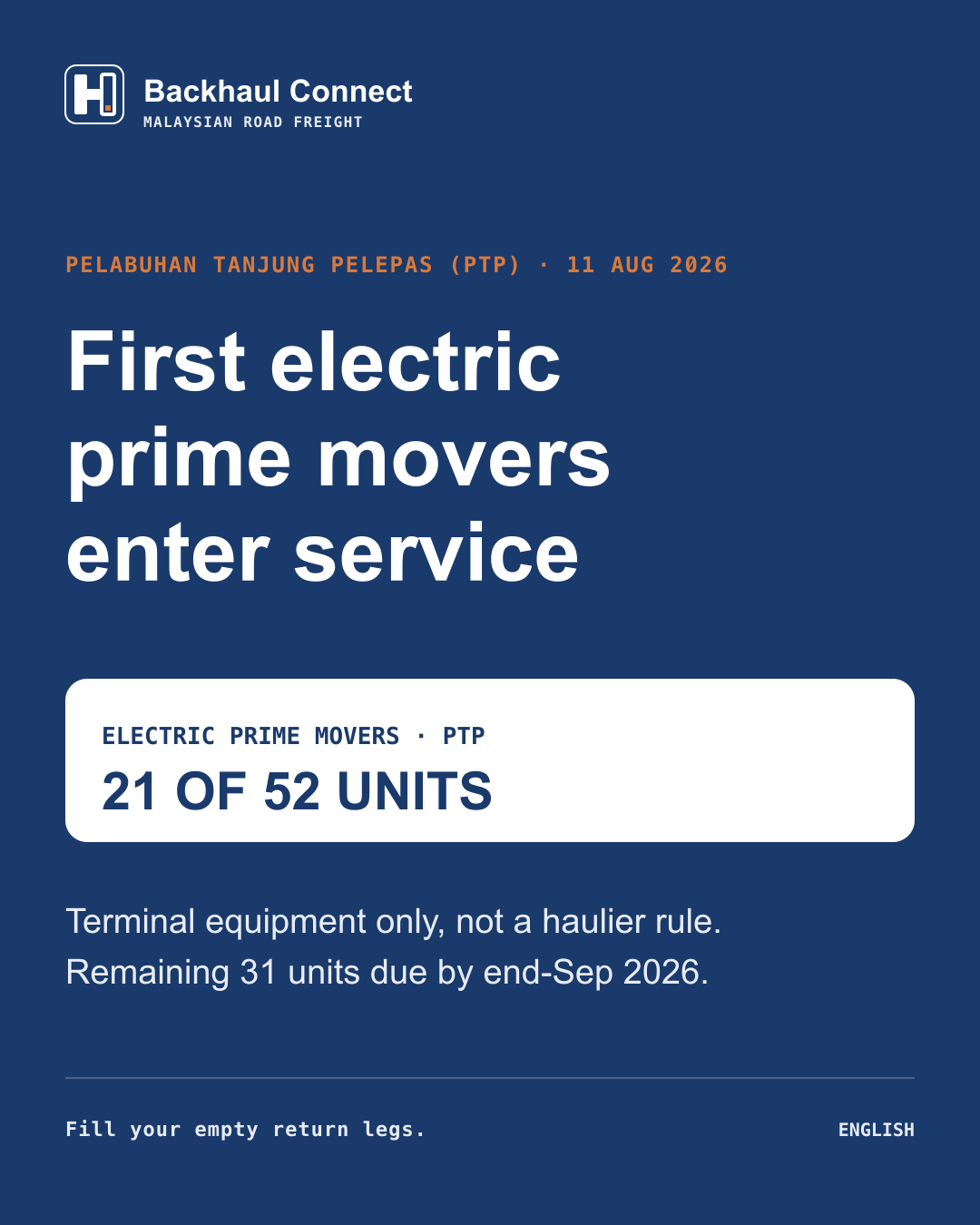 PTP puts Malaysia's first electric prime movers into service